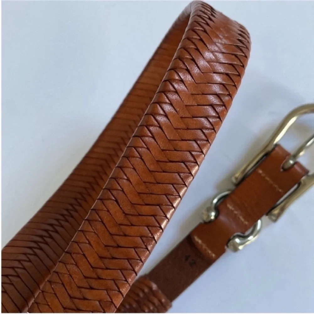 Willis and Geiger Belt Brown Leather Woven Braided Horse Bit Buckle Size 42